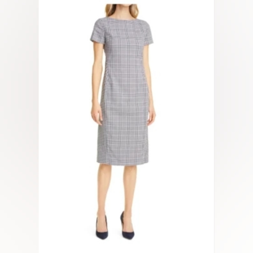 Hugo Boss Dimaia Mix Check Sheath Dress In Black and White 2